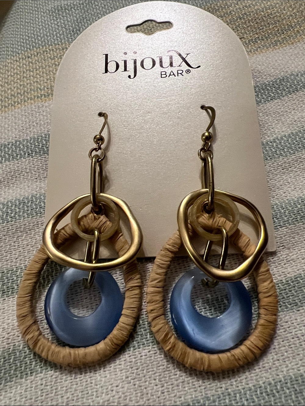 3/$18 Blue & Gold Dangle Hoop Earrings Lot 6033